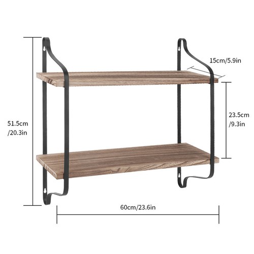 Large 60x15cm Industrial Wall Shelf 2 Tier Brackets Vintage Hung Floral Shelf AU - Picture 7 of 11