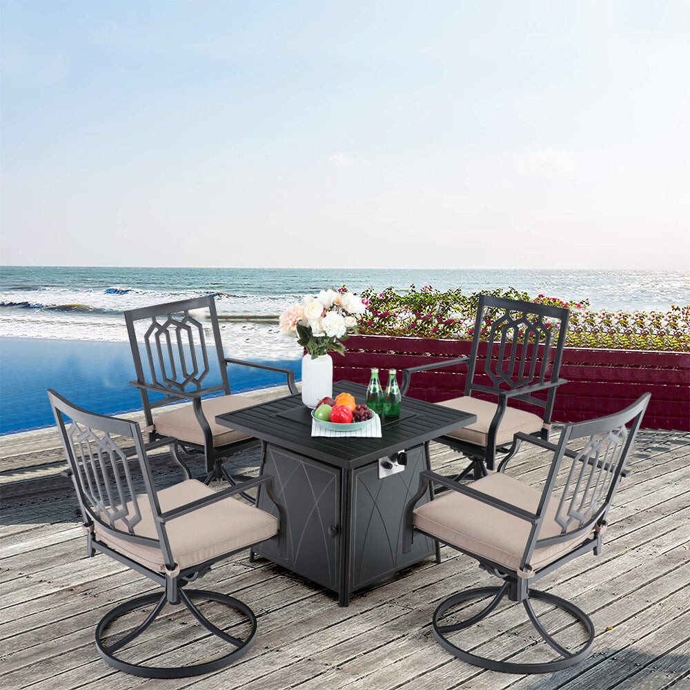 5 Piece Outdoor Furniture Set with Gas Fire Pit Table Swivel Patio