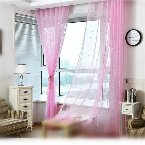 Elegant Star Printed Sheer Curtains Rod Pocket Fresh Tulle Voile Gauze 1 Panel - Picture 15 of 48