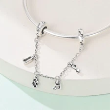 KUNSIR 925 Sterling Silver Safety Chain Charm-Love Melody Bracelet DIY Charms