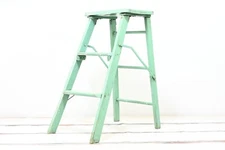 Vintage . Blue Green Wood Ladder Stool Crakerjac Crackerjack Style Stool Ladder