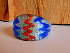 Pure Silver Foiled Multicolored Italian Murano Venetian Glass Handmade Ring 8.75