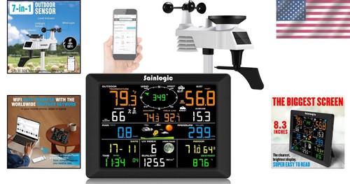 Stylish WiFi Weather Station: 8.3-Inch Color Display & Outdoor Sensors Included - Picture 2 of 9