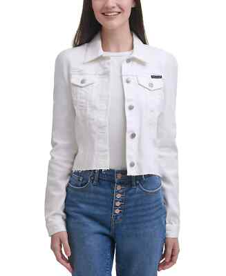 Calvin Klein Jeans Women's Puff Sleeve Crop Raw Hem Denim Jacket