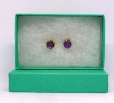 African Amethyst Earrings, 6 mm Faceted Rounds, 1.65 Carats, Set in 14kt YGF