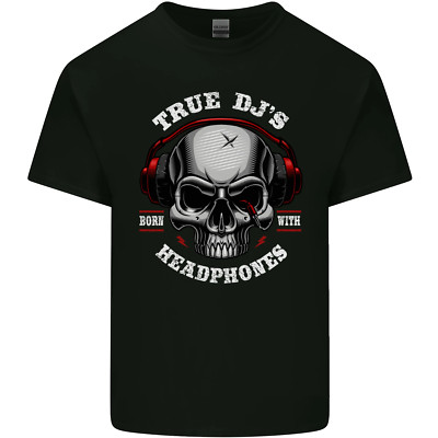 Wahre DJs Werden Mit Kopfhörern Geboren DJing Herren Baumwoll T-Shirt Tee Top