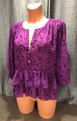 Chemise Péplum Victoria’s Secret – Imprimé étoiles, Manches 3/4, Taille S – Occasion Excellent état