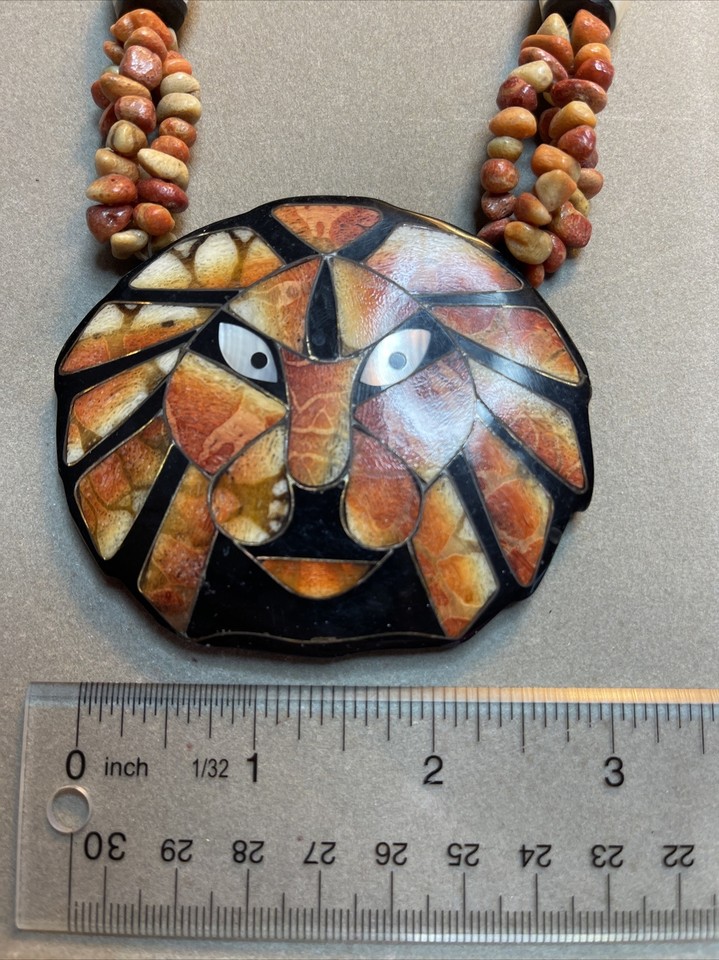 Lion Shell Inlay Vintage Lee Sands Inlaid Shell & Coral Lion Face Inlay Necklace | eBay