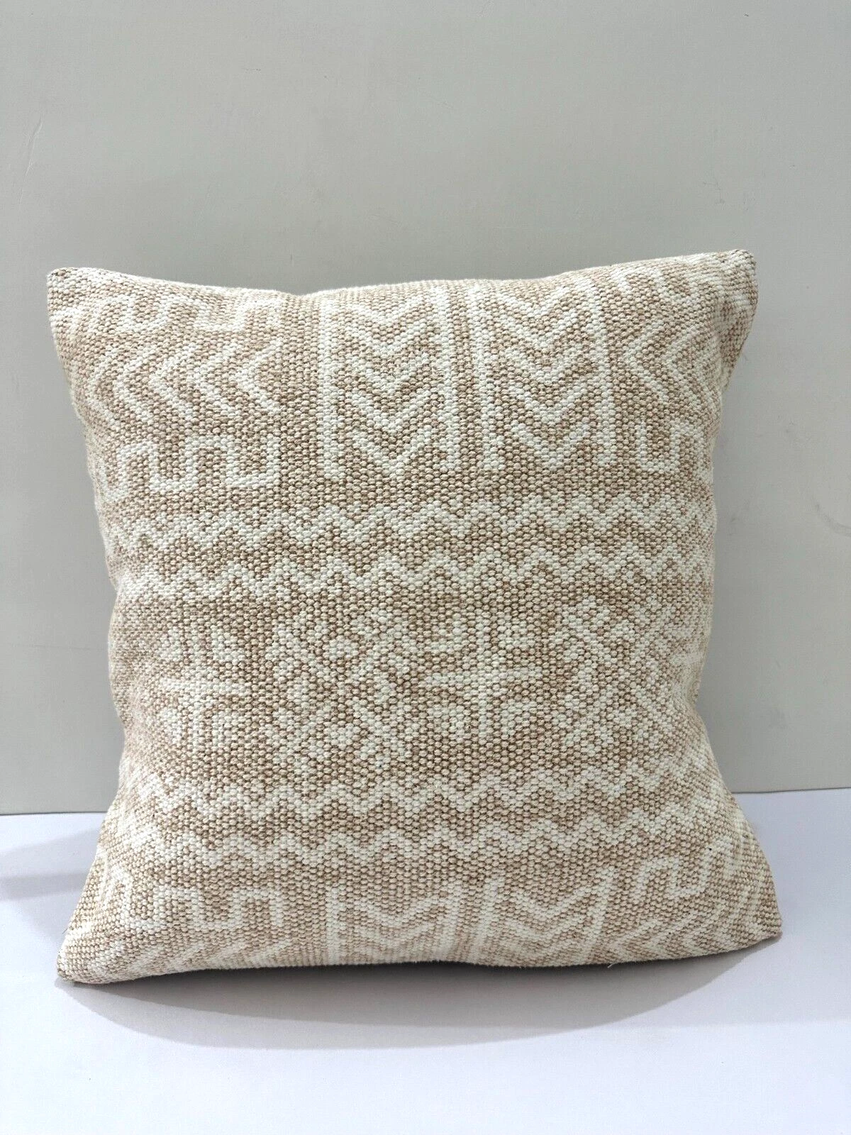 Beige & White Geometric Throw Pillow Cover Decorative Handmade Cushion Cover
