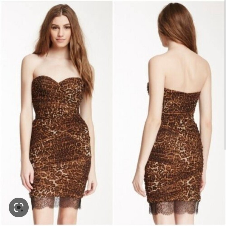 パーティードレス Strapless Leopard Print Bovary Dress NWT BCBG Bovary Ruched Leopard Print Dress Strapless 0 | eBay
