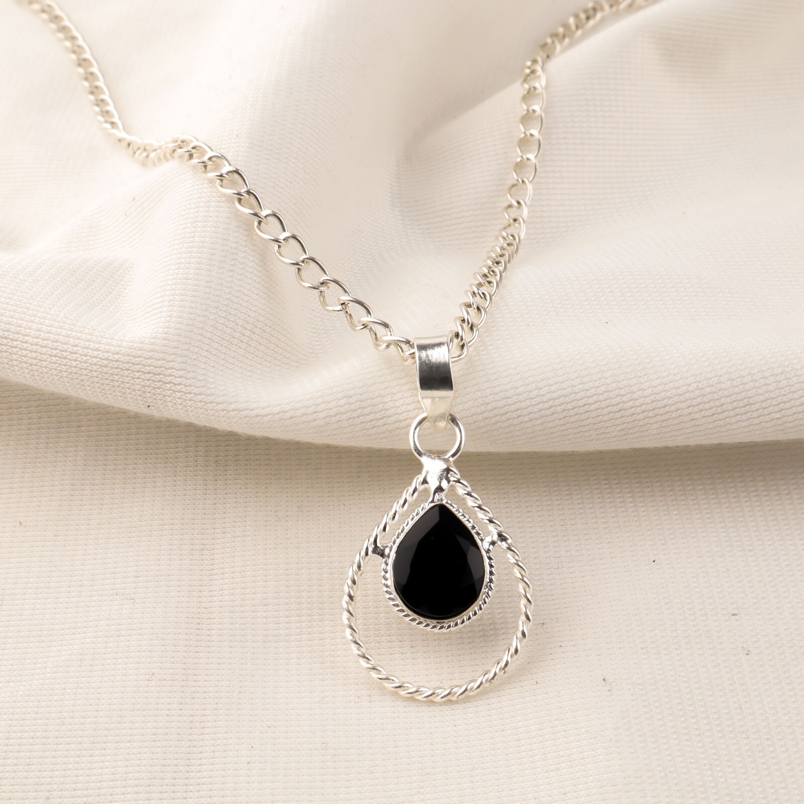 925 Silver Black Onyx Root Chakra Bezel Pendant Valentine's Gift