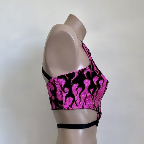 Schminke π₯ Dance wear Fire flames hell & back suspender bra crop top polewear - Picture 15 of 16
