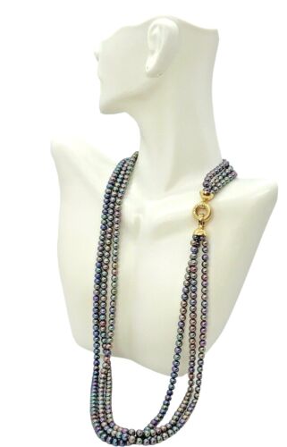  Gray Faux pearl necklace 3 strand