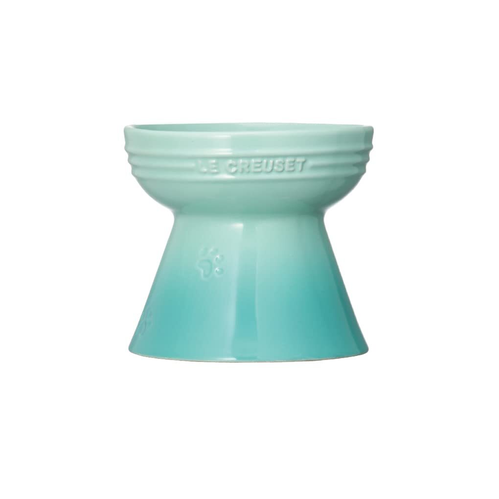 Le Creuset Pet Food High Stand Plate Bowl for Dogs and Cats Cool Mint