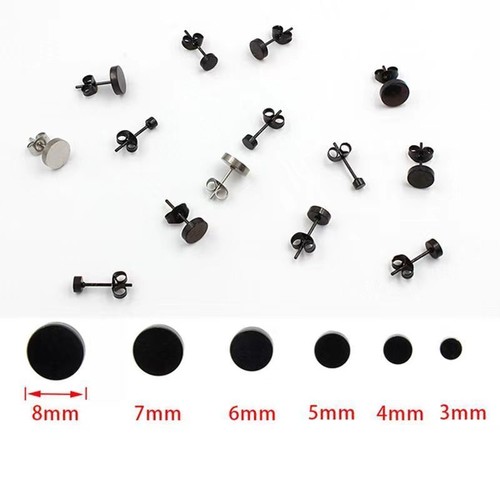 6 Paar schwarze flache runde Ohrstecker Edelstahl Stecker Ohrstecker Männer Frauen