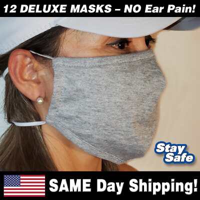 1 Dozen DELUXE Washable Face Masks - Double Head Straps (NO Ear Pain) Pocket
