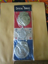 Vintage Official Badges Child Toys Police Sheriff Fire Sealed Japan 1970s