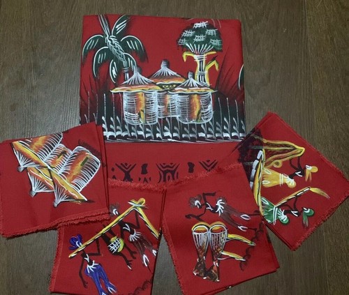 African Batik Tableclothwith Napkins ( Red, Grey, Yellow, Brown, Purple) - Picture 2 of 6