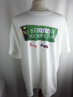 Atlanta Braves Shirt Adult XL white Chickfila put chikin on yer home plate