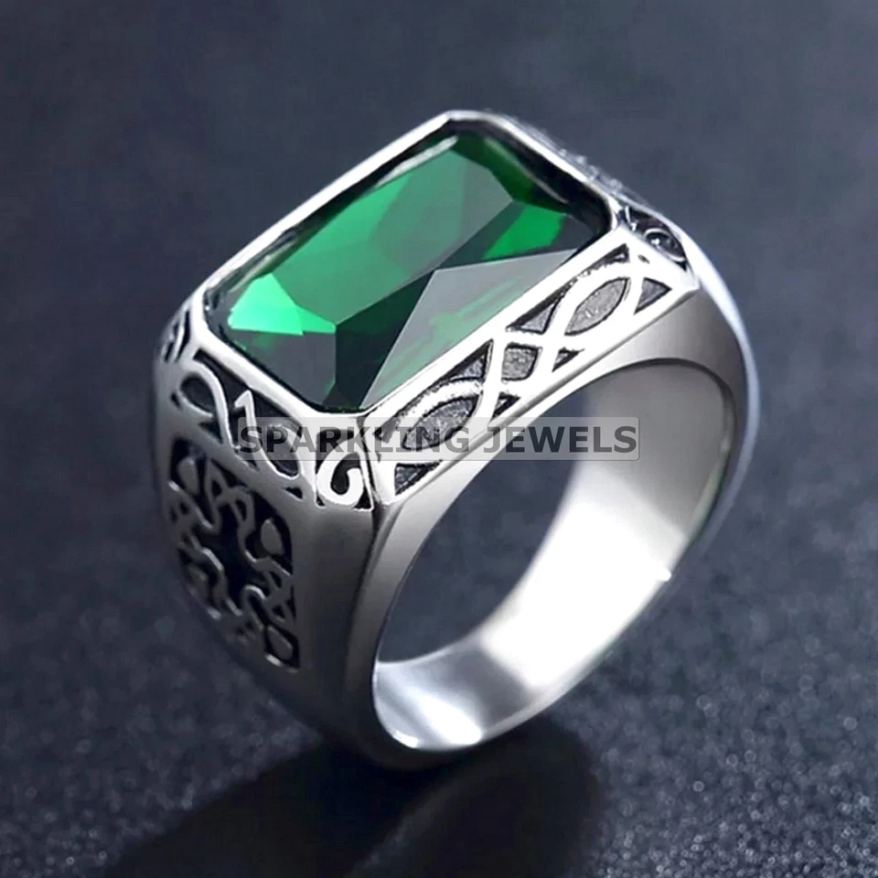 AAA+ Peridot Baguette Cut With 925 Sterling Silver Ring For Men #C288 - Image 4 of 4