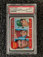 1969 Topps Baseball High Number #597 A.L. Rookie Stars PSA 8