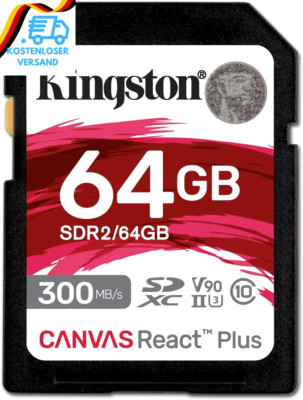Kingston Canvas React plus 64GB SDXC Speicherkarte UHS-II 300R/260W U3 V90 for F