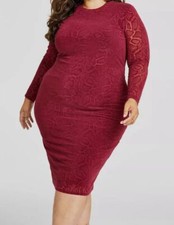 Nina Parker Womens' Red Embossed Bodycon Midi Dress Plus Size 2X