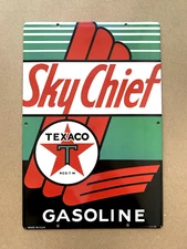 VINTAGE LARGE 18x12" SKY CHIEF TEXACO GASOLINE MOTOR OIL  PORCELAIN SIGN