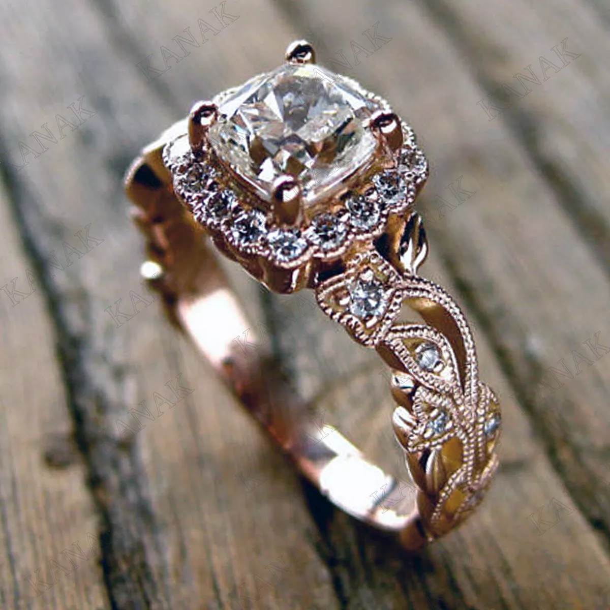 2Ct Simulated Diamond Cushion Vintage Engagement Ring Women s 14K