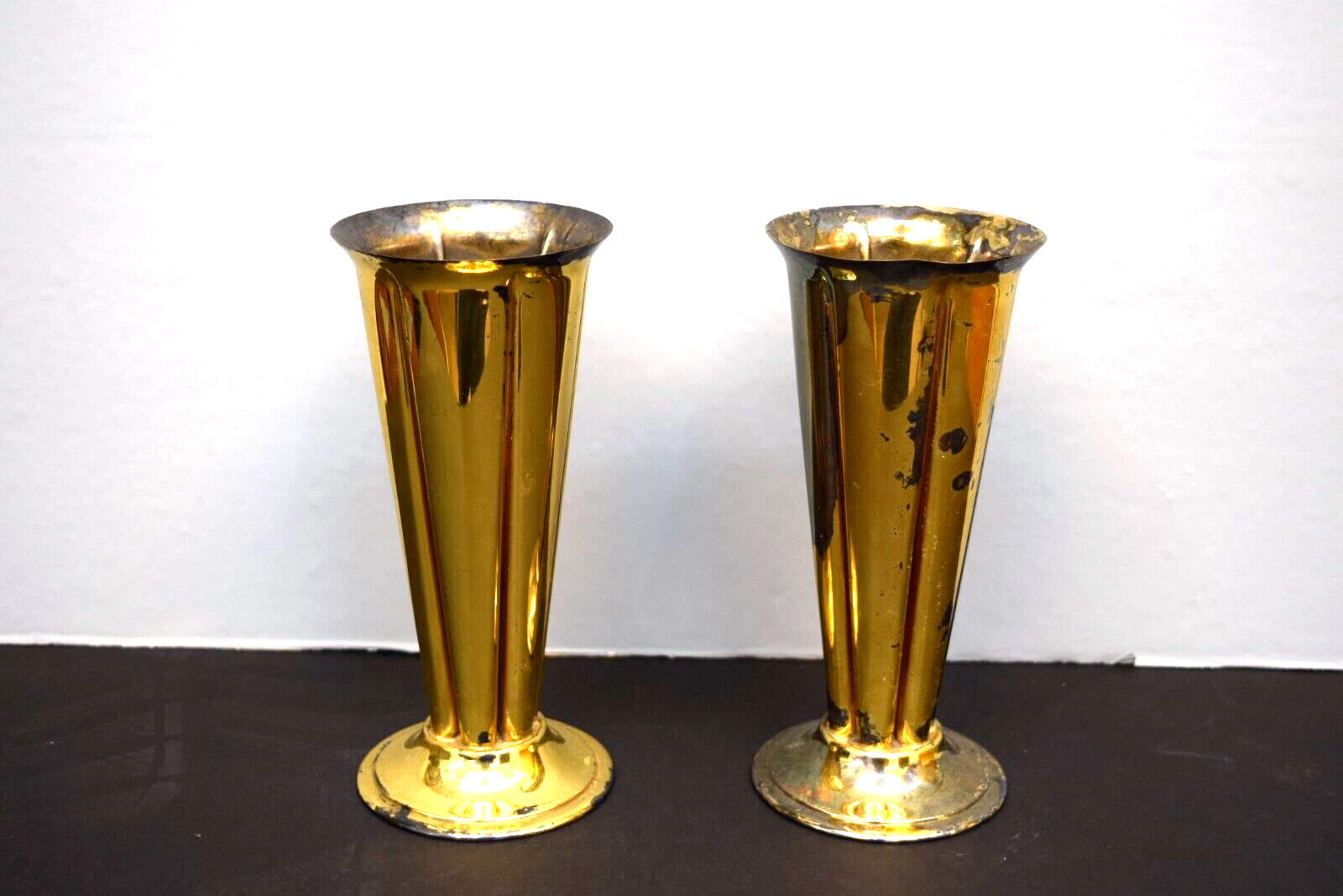 Pair of Older Used Brass Church Flower Vases, 7 3/4" (CU857) chalice co