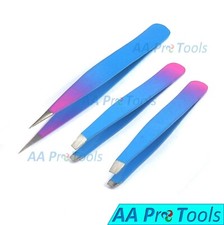 3pcs Sky-Blue  Pink Eyebrow Tweezers/Set-Stainless Steel Plucking Hair Tweezers