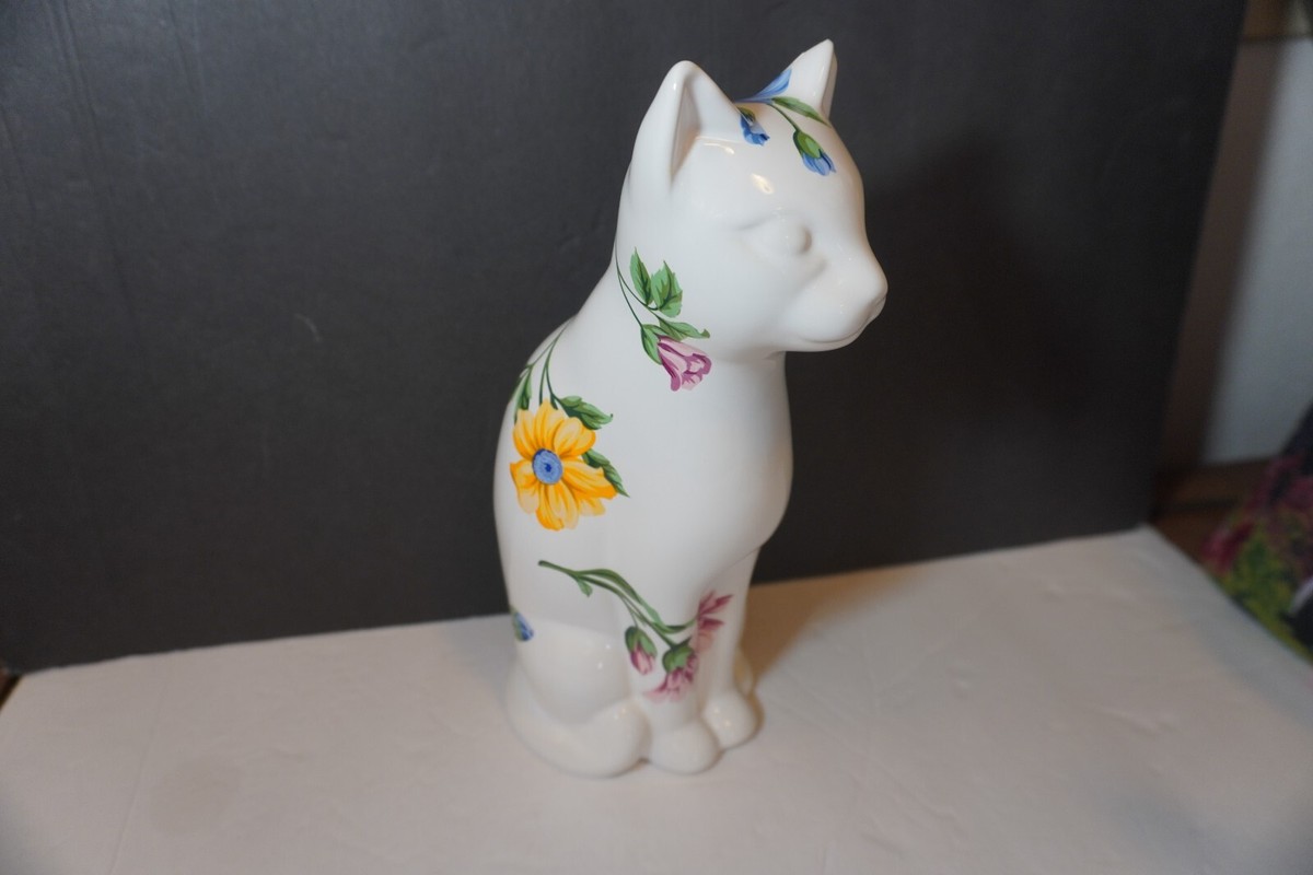 Tiffany & Co. 猫の陶器置物 Tiffany & Co Sintra Cat Figurine White & Floral Porcelain
