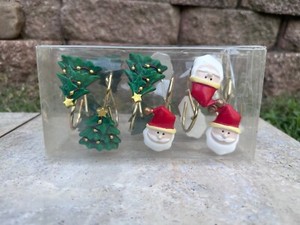 + NIB Santa Claus & Christmas Trees Shower Curtain Rings 12 Pc Hooks Handmade +