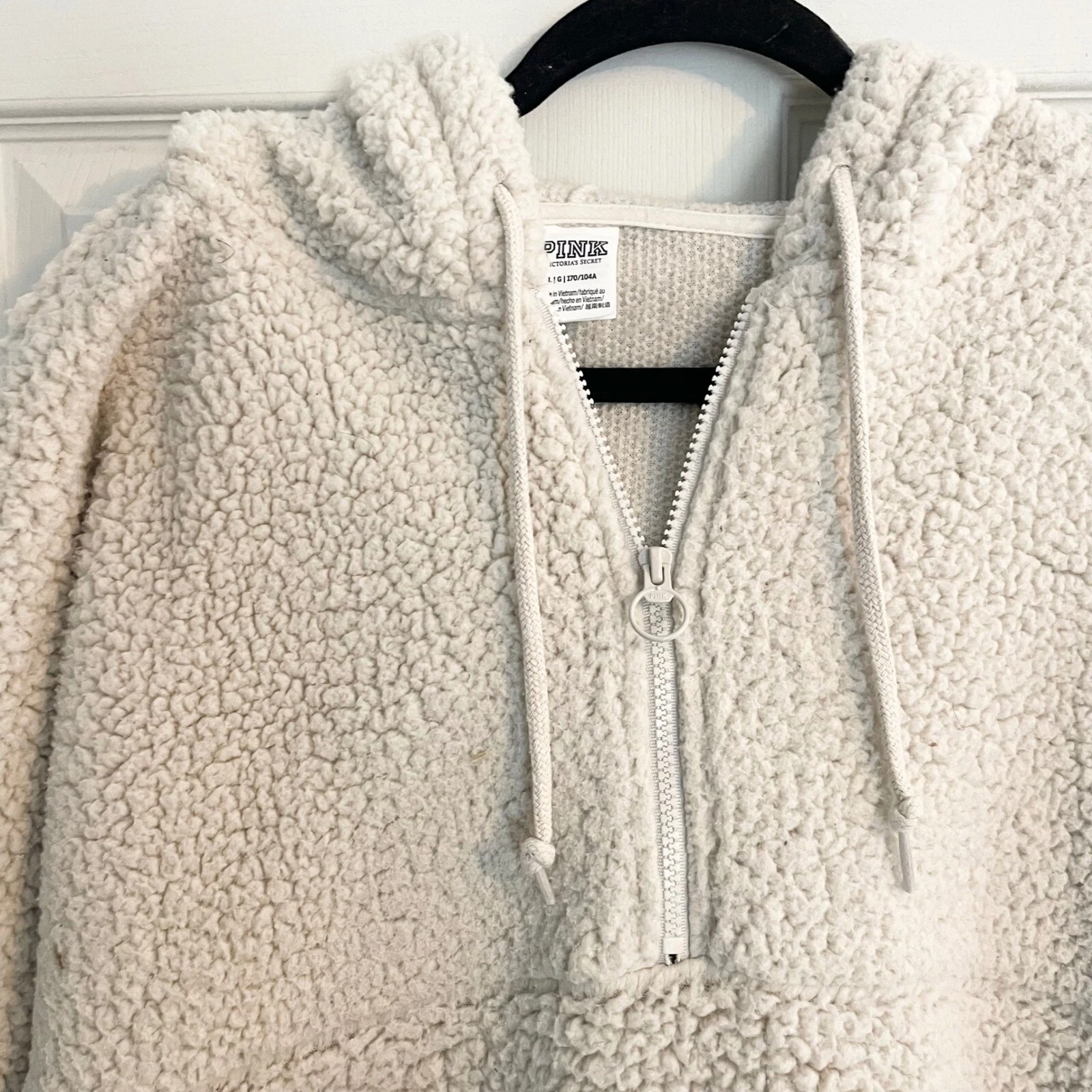 UNDERCOVER ROSA Victoria's Secret Sherpa Pullover Felpa con Cappuccio Mezza Zip Accogliente Comodo Grande Teddy