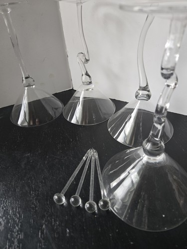 Squiggly Wiggley Martini Cosmopolitan Stemmed Mid-Century Modern Set Of 4 - Afbeelding 21 van 21