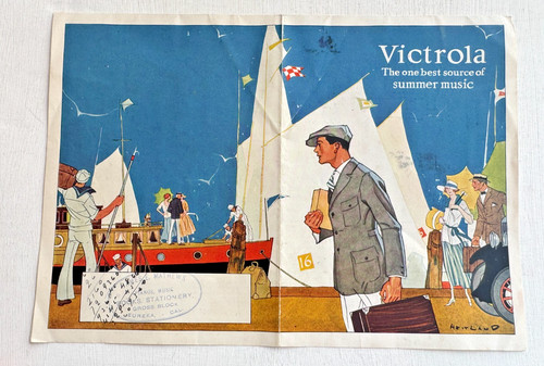 1923 Victrola Phonograph Print Ad w/ Some Amazing Color Illustrations