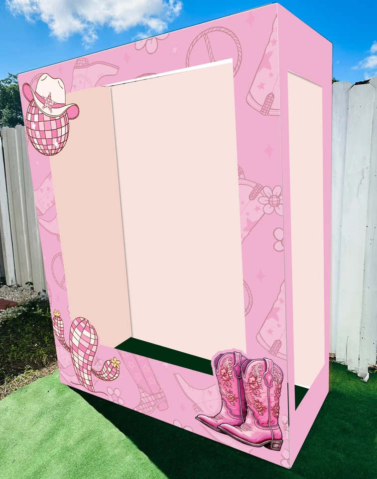 Cabina de fotos de vaquera rosa - telón de fondo de fiesta occidental de tamaño natural para niñas y mujeres Foto 3 de 4