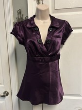 Women  s Top Vintage Y2K Small Fairy Whimsigoth Purple Satin Dark Babydoll 90s