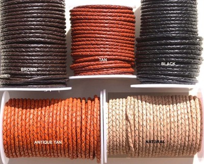 Plattiert Lederband 3mm, Rund Geflochten Echtleder Fell Kordel Schneller UK Versand