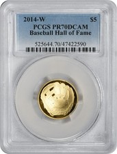 2014-W Baseball Hall of Fame Commemorative $5 Gold PR70DCAM PCGS