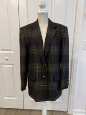 Vintage LAUREN Ralph Lauren 100 Wool Plaid Blazer Size 16 Preppy Equestrian EUC