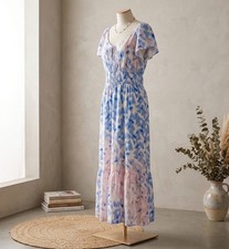 Nine West XL Maxi Dress With Flutter Sleeves V-Neck And Elastic Waistband