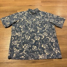 Vintage Reyn Spooner Hawaiian Shirt Large Reverse Print Blue Pullover Floral 80s