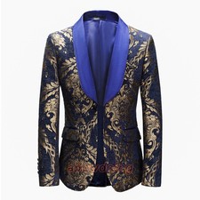 Men's Jacquard Shawl Lapel Tuxedo Jacket Suit Blazer Smart Dinner Coat Tops