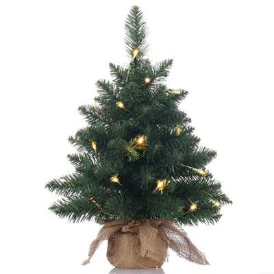 Pre-Lit Artificial Mini Christmas Tree,20 inch Small Pine Xmas Tree with 40 L...