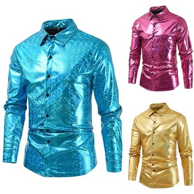 Standout in the Crowd Nachtclub Party Shirt Oberteile glänzend Langarm Herren