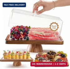 Acacia Wood Cake Stand with Lid - Rectangular Cake Holder, 2-in-1 Dessert Table