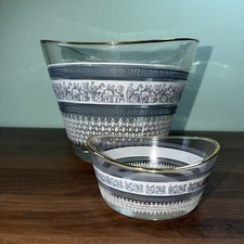 Jeannette Szklane greckie niebieskie wiadro na lod lub miski na chipsy i zanurzenia Vintage Patrycjańskie złoto