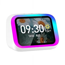 Smart Alarm Clock White Wireless Bluetooth 5.4 Speaker Dynamic RGB Light HD