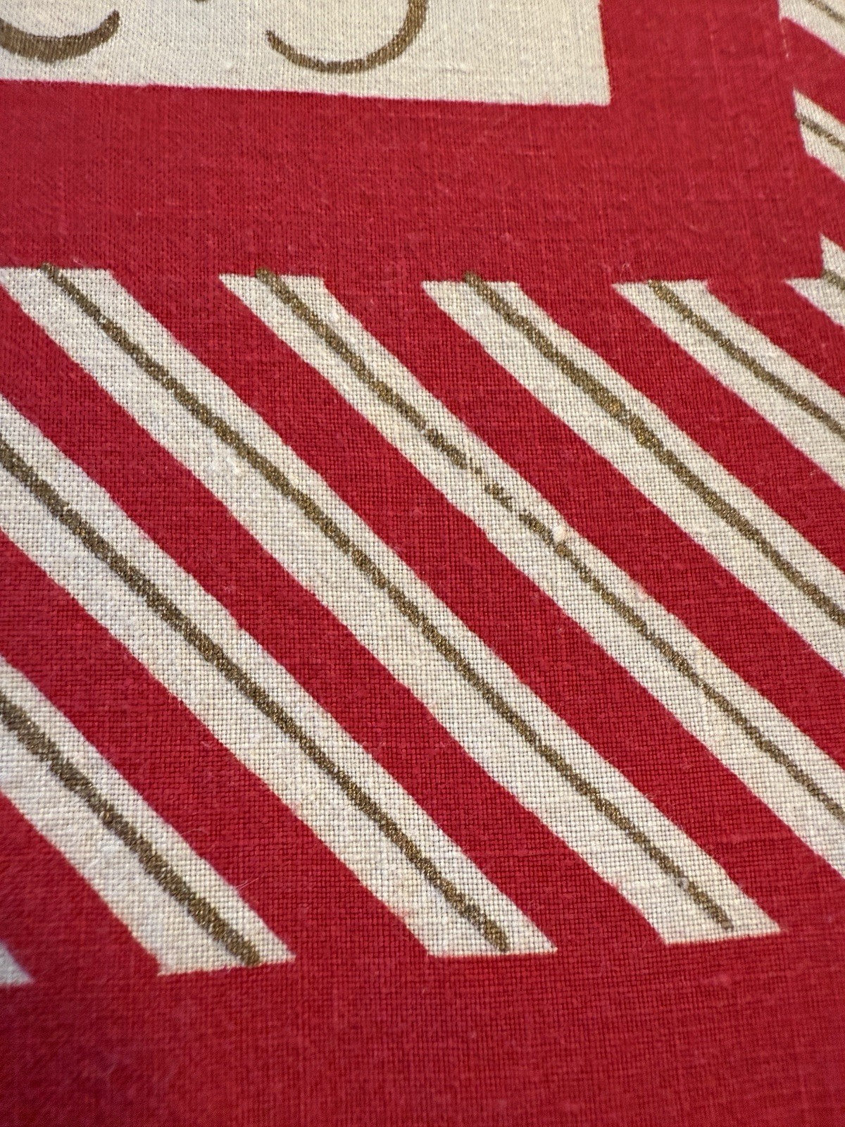 Vintage 70's Red & Gold Linen Tablecloth